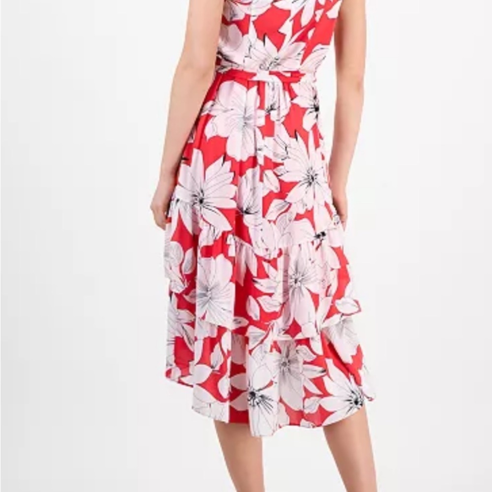 Anne Klein New With Tag Red and White Floral High Low Dress Size 14 - Picture 5 of 11